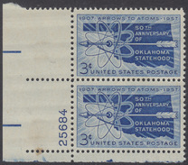 !a! USA Sc# 1092 MH Vert.PAIR From Lower Left Corner W/ Plate-# 25684 (damaged/s.Scan!) ) - Oklahoma Statehood - Nuevos