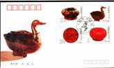 Fdc Chine 1993 Art Porcelaine Set Full  Lacquerwares Of Ancient China Canards Duck - Ducks