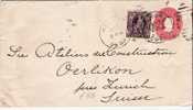Cu021/ KUBA -  Columbus-Ganzsache , Zusatzmarke Alegorie 1903 I.d. Schweiz (Kolumbus) - Storia Postale