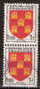 Timbre France Y&T N° 952x2 (01) Obl. Paire Verticale. Armoiries Du Poitou.  1 F. Noir, Rouge Et Jaune. Cote 0,60 € - 1941-66 Coat Of Arms And Heraldry