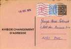 A00007 - Entier Postal - Changement D´adresse N°15 F  De 1970 - Bericht Van Adresverandering - Adreswijziging