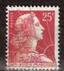 Timbre France Y&T N°1011C (01) Obl.  Marianne De Muller.  25 F. Rouge. Cote 0,15 € - 1955-1961 Maríanne De Muller