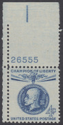 !a! USA Sc# 1147 MNH SINGLE From Upper Left Corner W/ Plate-# 26555 - Champion Of Liberty: Thomas G. Masaryk - Ungebraucht