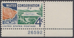 !a! USA Sc# 1150 MNH SINGLE From Lower Right Corner W/ Plate-# 26592 (Gum Sl. Damaged) - Water Conservation - Neufs