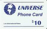 TARJETA UNIVERSE PHONE CARD DE 10$ (GLOBO TERRAQUEO) - Other & Unclassified