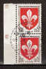 Timbre France Y&T N°1230 X2 Obl (1). Paire.  Armoirie De Lille.  5 C. Brun-noir Et Rouge. Cote 0,40 € - 1941-66 Wappen