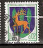 Timbre France Y&T N°1351B (01) Obl.  Armoirie De Guéret.  0.02 F. Vert, Outremer Et Jaune. Cote 0,15 € - 1941-66 Coat Of Arms And Heraldry