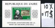 Zaire  1980**      Sir Rowland Hill Et Leopard  Timbre Sur Timbre   Lot De 10 Blocs ++ - Autres & Non Classés