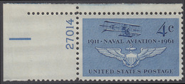 !a! USA Sc# 1185 MNH SINGLE From Upper Left Corner W/ Plate-# 27014 - Naval Aviation - Nuovi