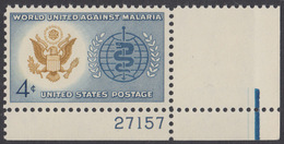 !a! USA Sc# 1194 MNH SINGLE From Lower Right Corner W/ Plate-# 27157 - Malaris Eradication - Ongebruikt