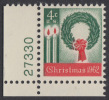 !a! USA Sc# 1205 MNH SINGLE Fom Lower Left Corner W/ Plate-# 27330 - Christmas - Unused Stamps