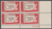 !a! USA Sc# 1230 MNH PLATEBLOCK (LR/27432) - Carolina Charter - Neufs