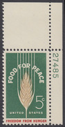 !a! USA Sc# 1231 MNH SINGLE From Upper Right Corner W/ Plate-# 27485 - Food For Peace - Neufs