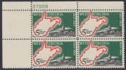 !a! USA Sc# 1232 MNH PLATEBLOCK (UL/27509) - West Virginia Statehood - Nuovi