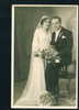 D3078 / Marriages  WEDDING , BRIDE W BRIDEGROOM Bulgaria 1935s Vintage REAL Photo Bulgaria - Huwelijken