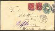 CANADA, STATIONERY ENELOPE 2 CENTS + 2 X 3 CENTS STAMPS To SWITZERLAND - 1903-1954 Reyes