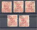 MOROCCO - MARRAKECH 1891, 25 CENTIMOS 5 STAMPS ALL USED, F/VF - Poste Locali