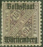 WURTTEMBERG..1919..Michel # 263...MLH...Dienstmarken. - Postfris