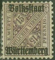 WURTTEMBERG..1919..Michel # 263...MLH...Dienstmarken. - Nuovi