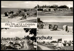 ÄLTERE POSTKARTE ZELTPLATZ CAMPING LOISSIN BEI LUBMIN GREIFSWALD SCHILD VOLKSBILDUNG DESSAU STRANDKORB Postcard Cpa AK - Lubmin