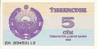 5 Cym  "OUZBEKISTAN"      1992   UNC    Ro 61 - Oezbekistan