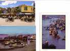 3 Floating Market Postcard  / 3 Carte De Marche Flottant - Mercados