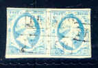 1852 Koning Willem III 5 Cent BLAUW NVPH 1 * Periode 1852 Nederland Nr. 1 Gebruikt * In Paar  (3) - Used Stamps