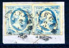 1852 Koning Willem III 5 Cent BLAUW NVPH 1 * Periode 1852 Nederland Nr. 1 Gebruikt * In Paar  (4) STEMPEL NYMEGEN - Oblitérés