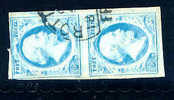 1852 Koning Willem III 5 Cent  BLAUW NVPH 1 *  Periode 1852 Nederland Nr. 1 Gebruikt IN PAAR (6) - Used Stamps