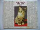 CALENDRIER ALMANACH DES P.T.T. DOUBLES PHOTOS  DE 1977 JUMENT ET POULAIN / JEUNE CHAT - Grand Format : 1971-80