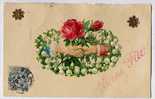 Carte Postale Fabriquée Par Collage De DECOUPI 2 Mains Rose Et Muguet Fleurs Dorées "bonne Fete - Fiori