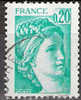 Timbre France Y&T N°1967 (01) Obl. Sabine De Gandon. 20 C. émeraude. Cote 0.15 € - 1977-1981 Sabine Van Gandon