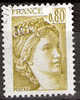Timbre France Y&T N°1971 (01) Obl. Sabine De Gandon. 80 C. Jaune-olive. Cote 0.30 € - 1977-1981 Sabina Di Gandon