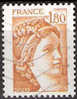 Timbre France Y&T N°2061 (01) Obl. Sabine De Gandon. 1 F. 80. Ocre Orangé. Cote 0.80€ - 1977-1981 Sabina Di Gandon