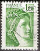 Timbre France Y&T N°2101 (01) Obl. Sabine De Gandon 1 F. 20 Vert. Cote 0.15 € - 1977-1981 Sabine Of Gandon