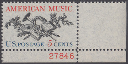 !a! USA Sc# 1252 MNH SINGLE From Lower Right Corner W/ Plate-# 27846 - American Music - Nuovi