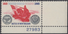 !a! USA Sc# 1261 MNH SINGLE From Lower Right Corner W/ Plate.# 27983 - Battle Of New Orleans - Unused Stamps