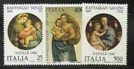 ITALY - ITALIA - 1983 - PAINTER RAFAELLO SANZIO - Yvert # 1593/5 - Sassone # 1656/8 - MNH - Religious