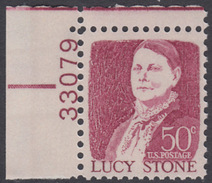 !a! USA Sc# 1293 MNH SINGLE From Upper Left Corner W/ Plate-# 33079 - Prominent Americans: Lucy Stone - Nuovi