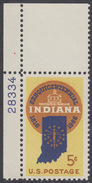 !a! USA Sc# 1308 MLH SINGLE From Upper Left Corner W/ Plate-# 28334 - Indiana Statehood - Ongebruikt