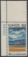 !a! USA Sc# 1339 MLH SINGLE From Upper Left Corner W/ Plate-# 29560 - Illinois Statehood; 150th Anniv. - Nuovi