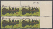 !a! USA Sc# 1356 MNH PLATEBLOCK (UR/30123) - Father Marquette - Nuovi