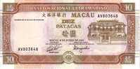 MACAU   10 Patacas  Daté Du 08-06-1991   Pick 65a     ***** BILLET  NEUF ***** - Altri – Asia