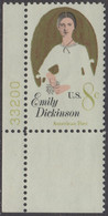 !a! USA Sc# 1436 MNH SINGLE From Lower Left Corner W/ Plate-# 33200 (Gum Slightly Damaged) - Emily Dickinson - Nuovi