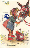 Illustrateur: Germaine  Bouret  Enfant Donnant A Manger  A Un âne  (découpage En Relief )   (voir Scan) - Bouret, Germaine