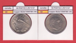 FRANCO ESTADO ESPAÑOL 50 PESETAS 1957 # 67 Km#788 Cu-Ni SC/UNC       T-DL-1934 - 50 Pesetas