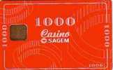 CARTE A PUCE SAGEM CASINO 1000 ROUGE RARE SUPERBE - Exhibition Cards