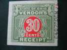 ERINOPHILIE/ VIGNETTE/ LABEL /AUFKLEBER/ ETICHETTE * FISCAL USA STATE OF OHIOVENDOR ' S 30CT RECEIPT (CLEVELAND) - Revenues