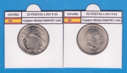 FRANCO ESTADO ESPAÑOL 25 PESETAS 1957 # 65 Km#787 Cu-Ni SC/UNC       T-DL-1975 - 50 Peseta