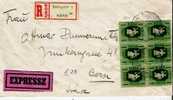 Ung265/- UNGARN - Express/Einschr. Bern, Schweiz, 1946. 6-er Block Landwirtschaft - Lettres & Documents